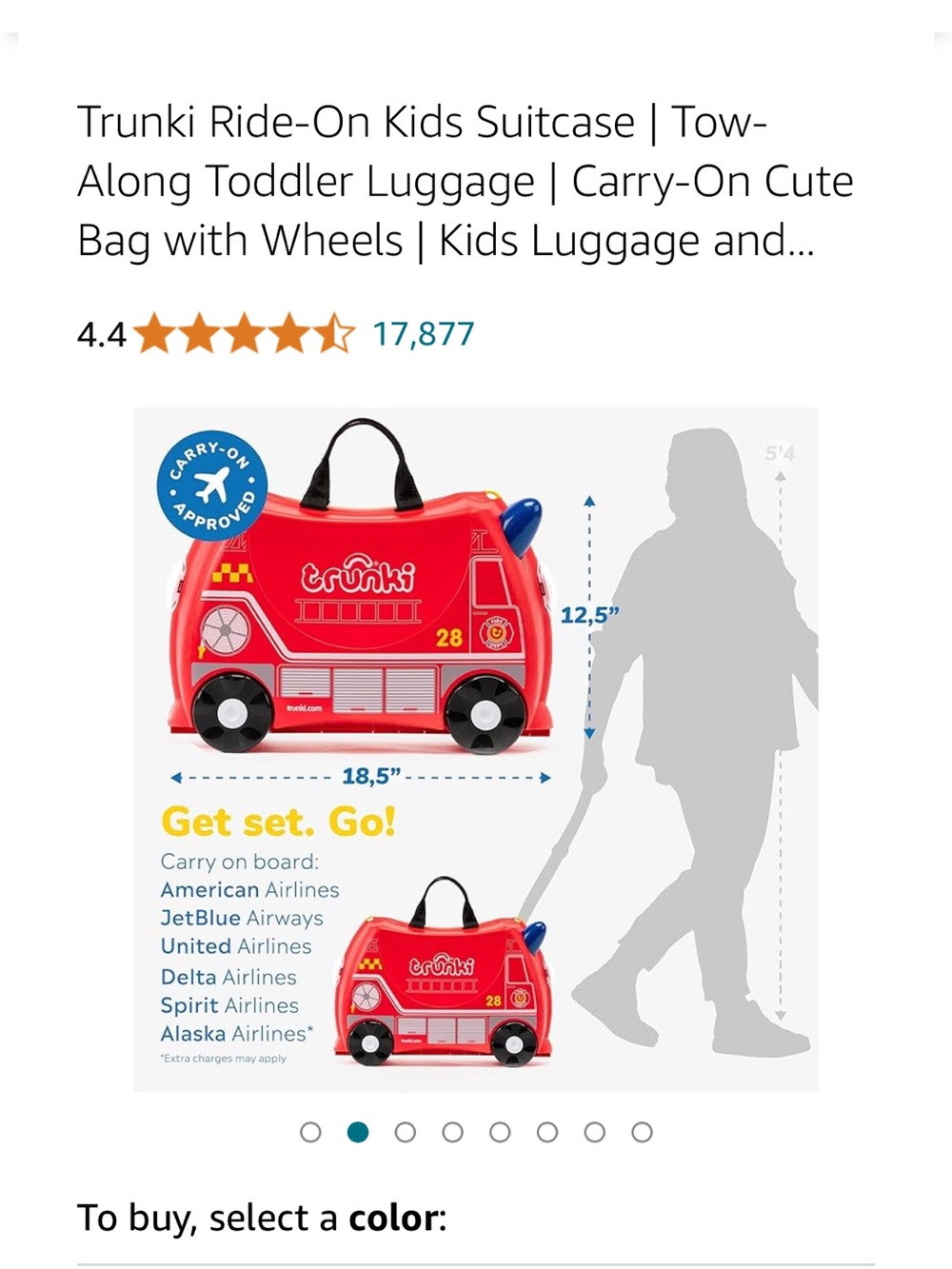 Trunki Ride-On Kids Luggage - Fire Engine - Picture 2 of 4